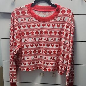 American Eagle Red and White Knit Sweater